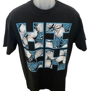 HAWAII’S FINEST Black & Blue Floral Tropical Tee Shirt Men L Large